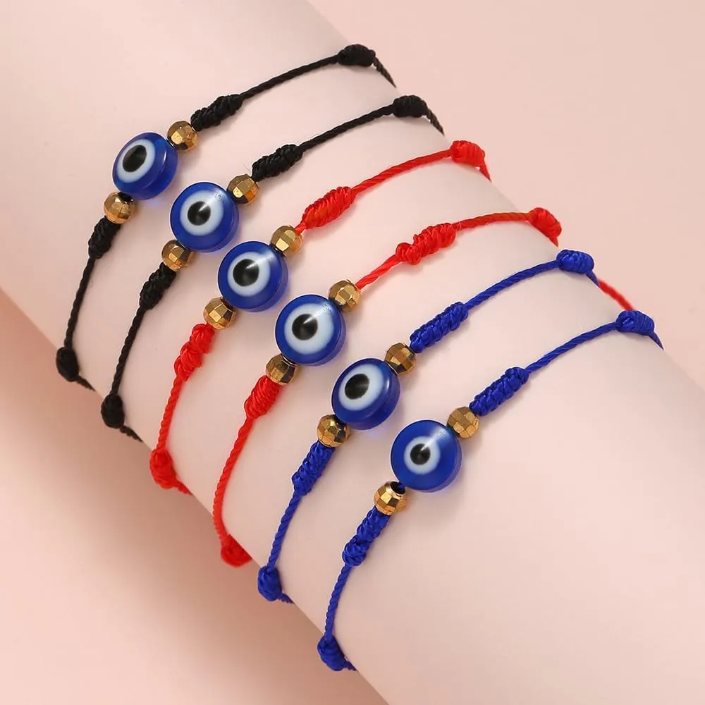 Evil Eye Bracelets Set - 7 Knot Lucky Bracelets Handmade Braided Red String Bracelet Kabbalah Protection Amulet for Women Men.