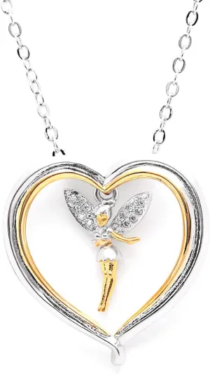 Fairy Necklace for Women by Ginger Lyne | Two Tone White Gold Plated Winged Angel Heart Pendant and Chain for Her | Whimsical Fairies Fashion Jewelry Gift For Mom Best Friend