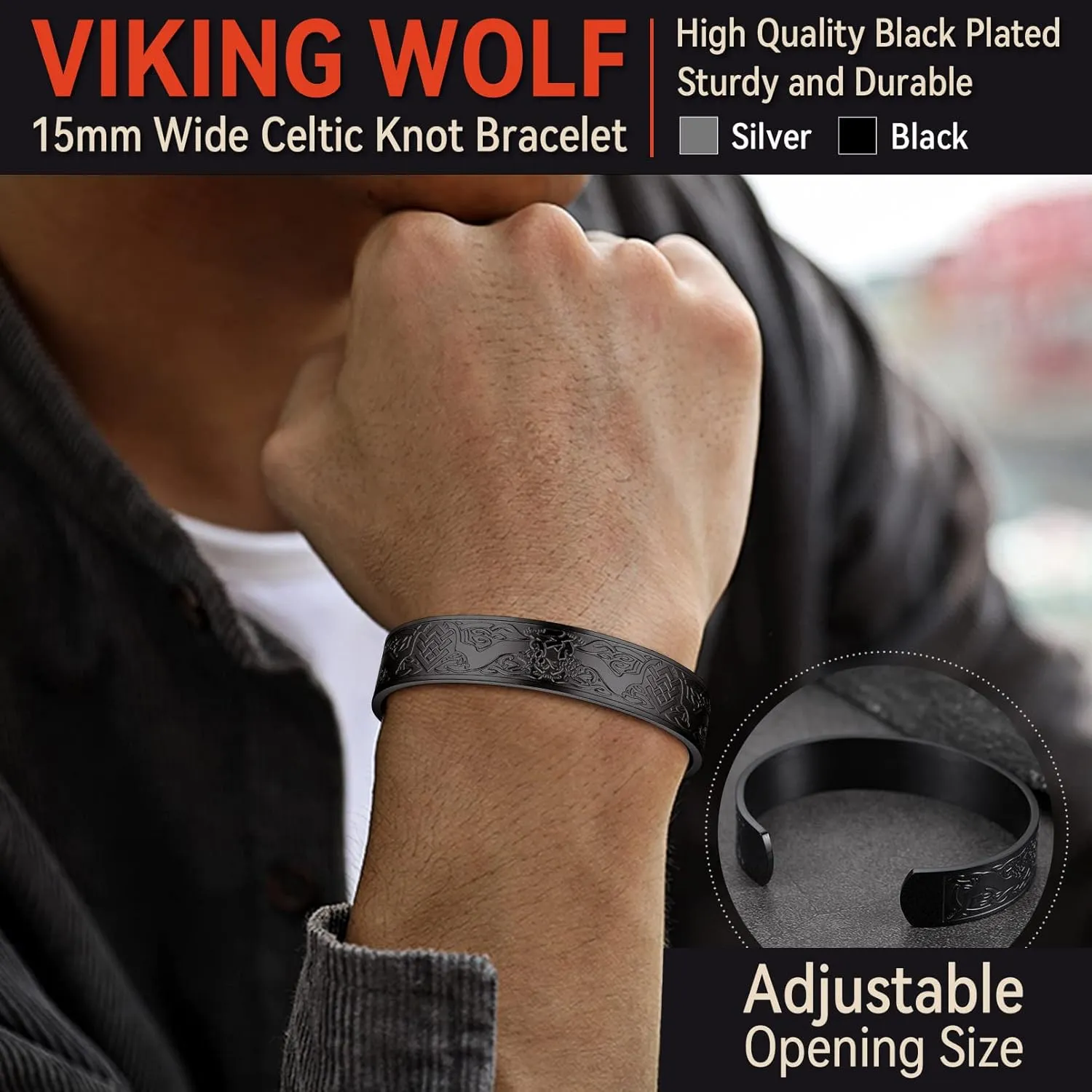 FaithHeart Viking Cuff Bracelet for Men Women, Stainless Steel Rune/Thor's Hammer/Wolf/Celtic Knot Bangles Personalized Customizable