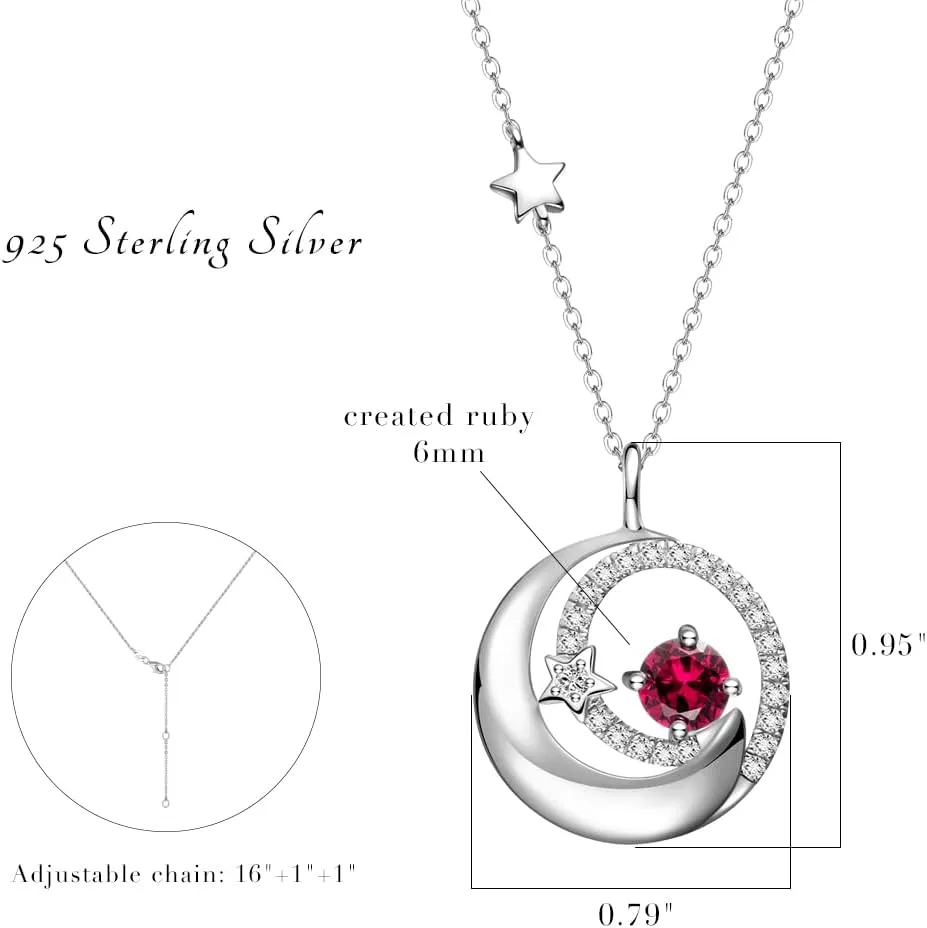 FANCIME Birthstone Necklaces 925 Sterling Silver Moon and Star Pendant Fine Jewelry Birthday Christmas Gifts for Mom Wife Her Daughter, Adjustable Chain 16 2"