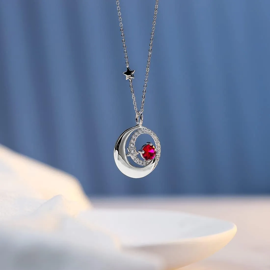 FANCIME Birthstone Necklaces 925 Sterling Silver Moon and Star Pendant Fine Jewelry Birthday Christmas Gifts for Mom Wife Her Daughter, Adjustable Chain 16 2"