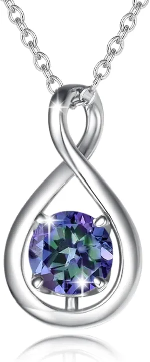 FANCIME Birthstone Necklaces for Women Fine Jewelry Sterling Silver Dainty Infinity Pendant Anniversary Birthday Christmas Gifts for Her Wife Mom Lady Daughter, Chain 16" 2" Extend