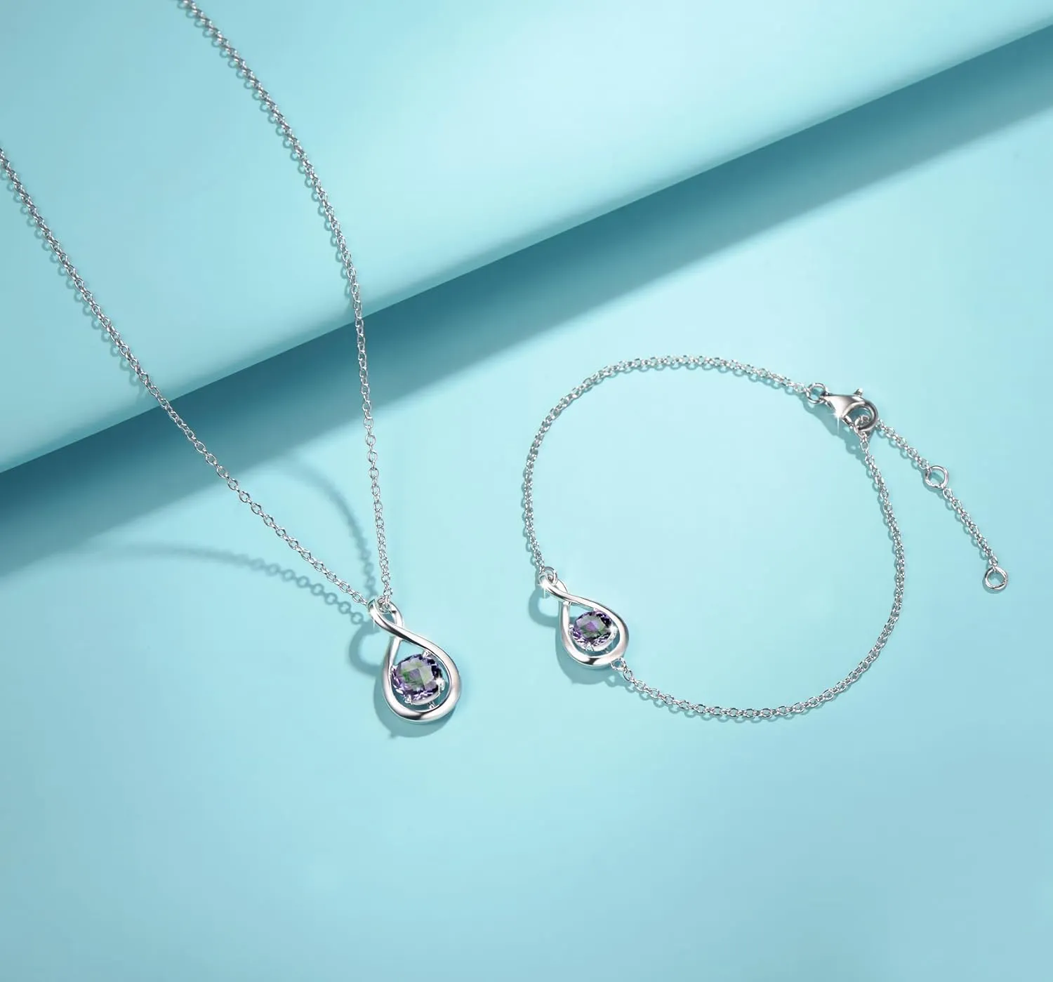 FANCIME Birthstone Necklaces for Women Fine Jewelry Sterling Silver Dainty Infinity Pendant Anniversary Birthday Christmas Gifts for Her Wife Mom Lady Daughter, Chain 16" 2" Extend