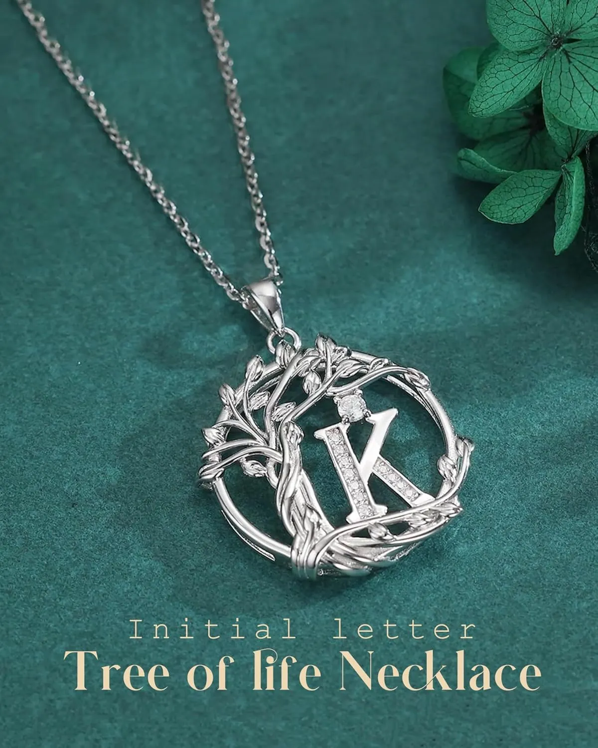 FANCIME Tree of life Initial necklaces for women, Sterling Silver Tree Jewelry Simulated Diamond Letter Pendant Cubic Zirconia CZ Personalized Birthday Mothers Day Gifts for Mom Wife Her