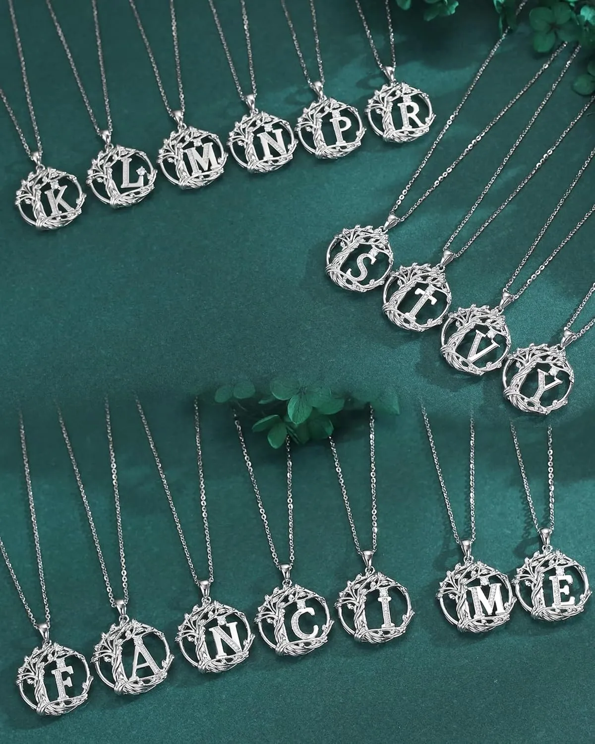 FANCIME Tree of life Initial necklaces for women, Sterling Silver Tree Jewelry Simulated Diamond Letter Pendant Cubic Zirconia CZ Personalized Birthday Mothers Day Gifts for Mom Wife Her