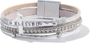 FANCY SHINY Cross Leather Bracelets Christian Jewelry Religious Gifts for Women Boho Wrap Cuff Bangle Bracelets with Magnetic Clasp