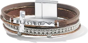 FANCY SHINY Cross Leather Bracelets Christian Jewelry Religious Gifts for Women Boho Wrap Cuff Bangle Bracelets with Magnetic Clasp