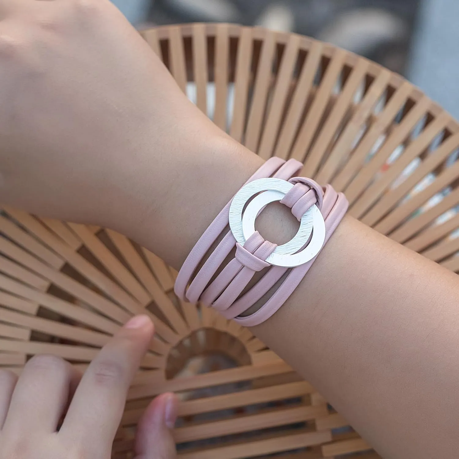FANCY SHINY Infinity Leather Wrap Bracelets Boho Cuff Bracelets Cute Stackable Bangle with Magnetic Clasp Jewelry Gifts for Women
