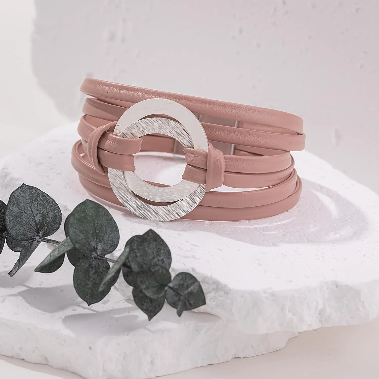 FANCY SHINY Infinity Leather Wrap Bracelets Boho Cuff Bracelets Cute Stackable Bangle with Magnetic Clasp Jewelry Gifts for Women