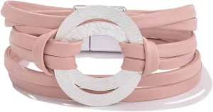 FANCY SHINY Infinity Leather Wrap Bracelets Boho Cuff Bracelets Cute Stackable Bangle with Magnetic Clasp Jewelry Gifts for Women