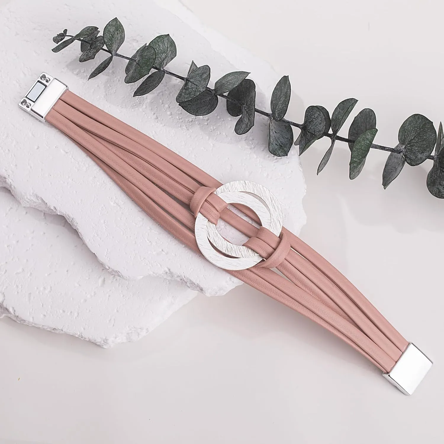 FANCY SHINY Infinity Leather Wrap Bracelets Boho Cuff Bracelets Cute Stackable Bangle with Magnetic Clasp Jewelry Gifts for Women
