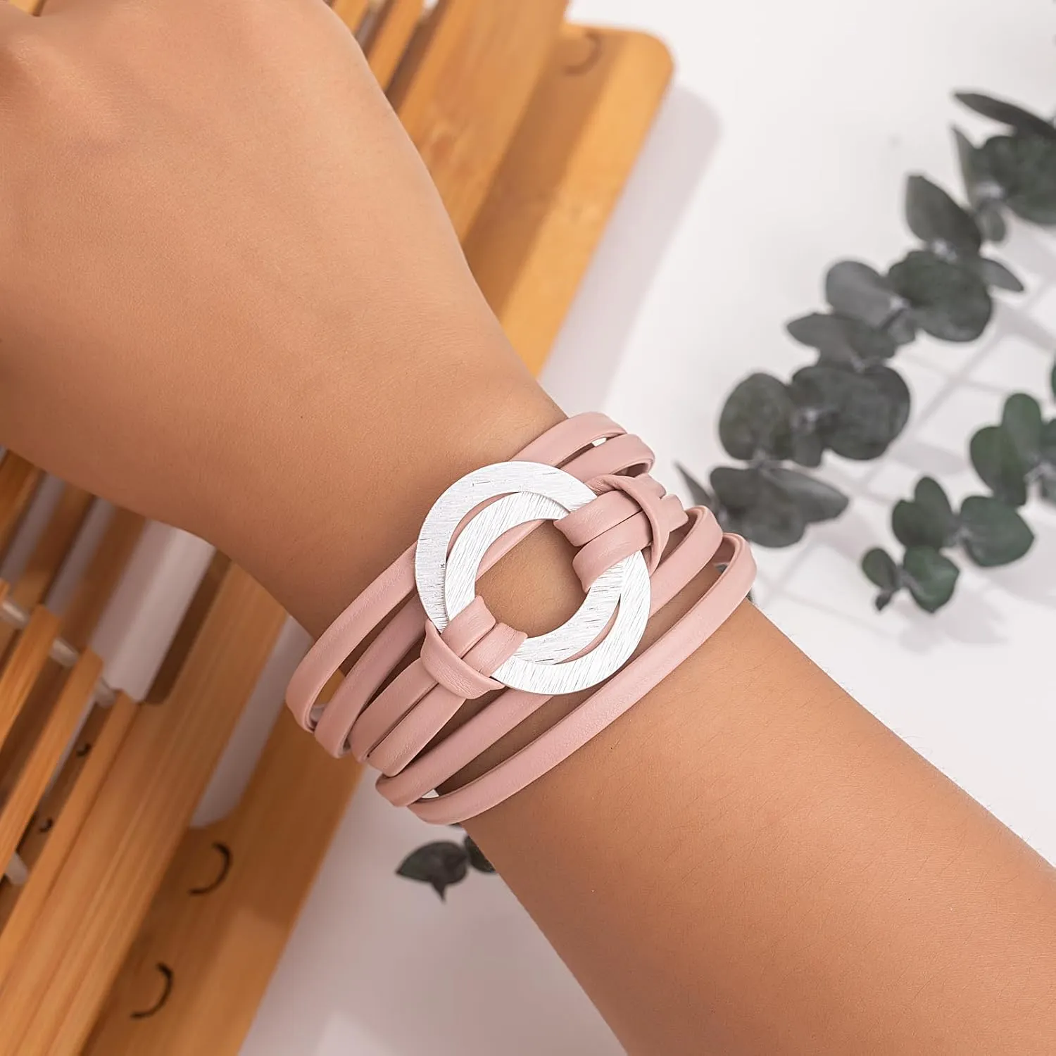 FANCY SHINY Infinity Leather Wrap Bracelets Boho Cuff Bracelets Cute Stackable Bangle with Magnetic Clasp Jewelry Gifts for Women