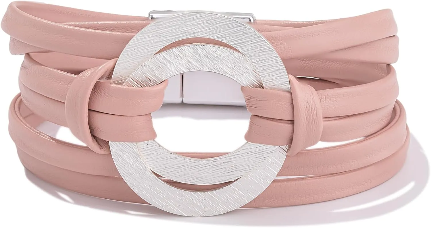FANCY SHINY Infinity Leather Wrap Bracelets Boho Cuff Bracelets Cute Stackable Bangle with Magnetic Clasp Jewelry Gifts for Women