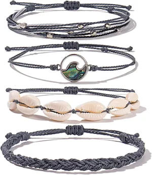 FANCY SHINY Wave String Bracelets Braid Puka Shell Bead Bracelets Handmade Cute Trendy Boho Easter Jewelry Gifts for Women