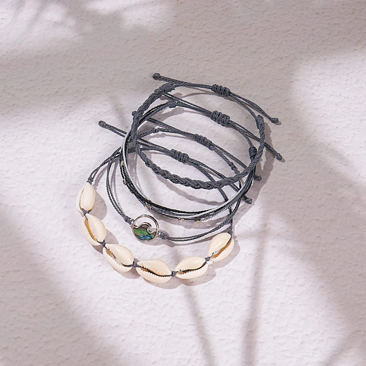 FANCY SHINY Wave String Bracelets Braid Puka Shell Bead Bracelets Handmade Cute Trendy Boho Easter Jewelry Gifts for Women