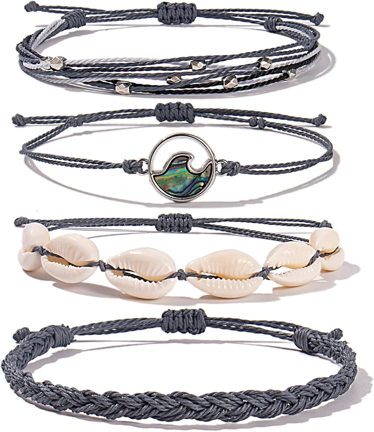 FANCY SHINY Wave String Bracelets Braid Puka Shell Bead Bracelets Handmade Cute Trendy Boho Easter Jewelry Gifts for Women