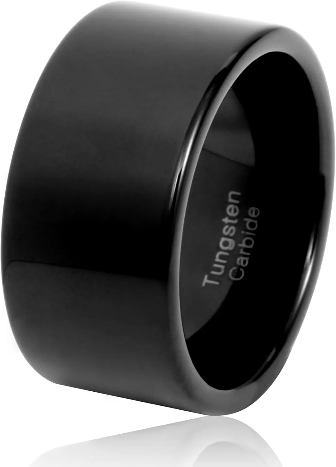 Fashion Month Mens 12mm Wide Band Black Classic Tungsten Carbide Ring Wedding Engagement High Polished Flat Top