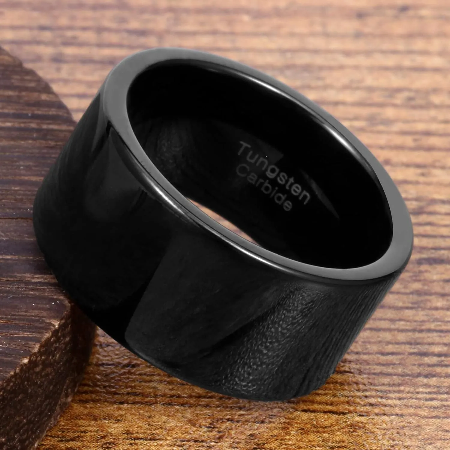 Fashion Month Mens 12mm Wide Band Black Classic Tungsten Carbide Ring Wedding Engagement High Polished Flat Top
