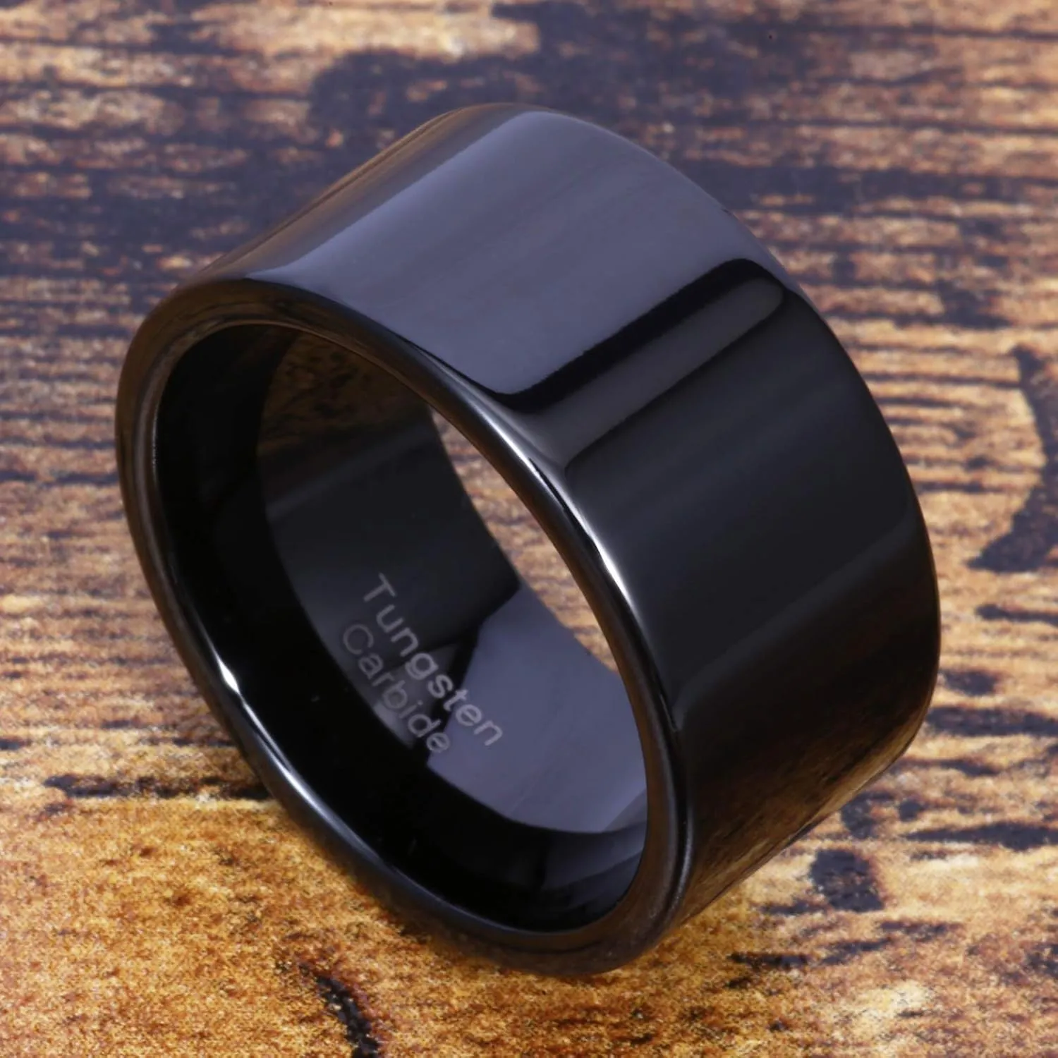 Fashion Month Mens 12mm Wide Band Black Classic Tungsten Carbide Ring Wedding Engagement High Polished Flat Top