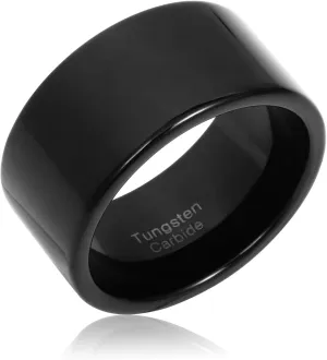 Fashion Month Mens 12mm Wide Band Black Classic Tungsten Carbide Ring Wedding Engagement High Polished Flat Top