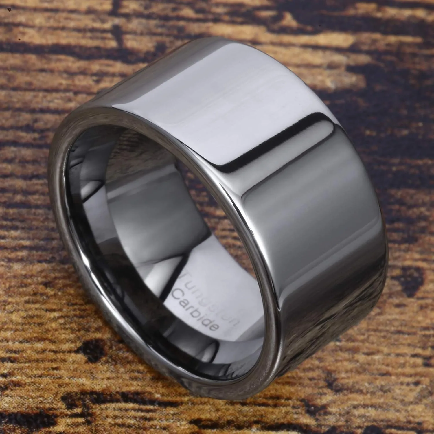 Fashion Month Mens 12mm Wide Band Silver Classic Tungsten Carbide Ring Wedding Engagement High Polished Flat Top