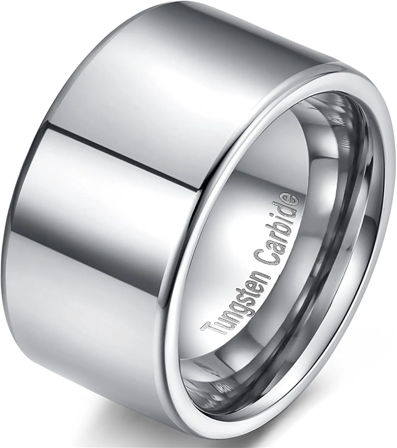 Fashion Month Mens 12mm Wide Band Silver Classic Tungsten Carbide Ring Wedding Engagement High Polished Flat Top