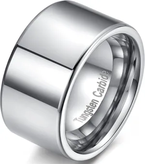 Fashion Month Mens 12mm Wide Band Silver Classic Tungsten Carbide Ring Wedding Engagement High Polished Flat Top