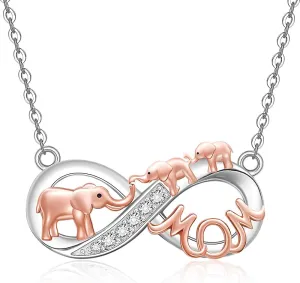 Fenthring Mom Elephant Necklace Sterling Silver Mothers Day Infinity Mama Elephant Necklaces for Women Mom Christmas Gifts Jewelry