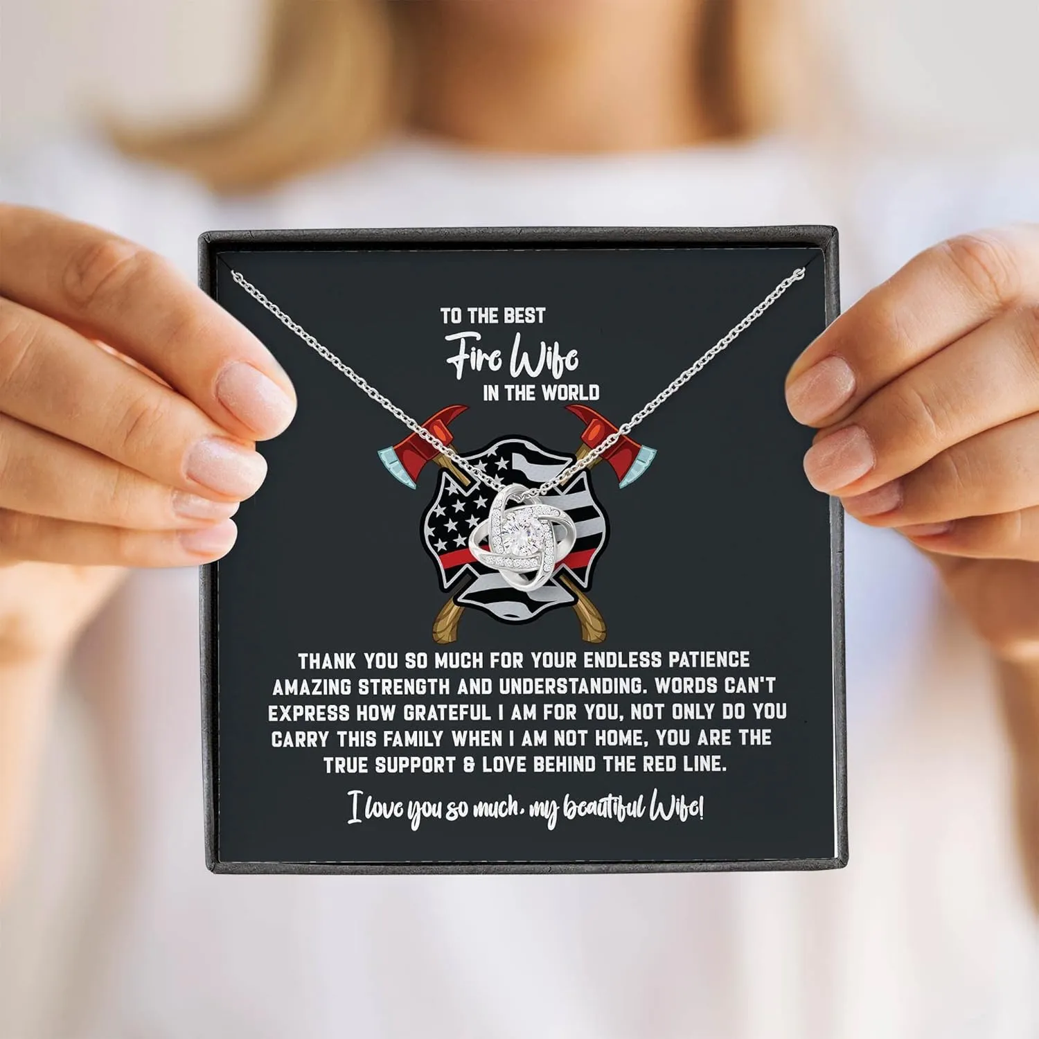 Firefighter Wife Necklace, Jewelry Message from Husband to Wife, Firefighter Job Necklace Present, Meaningful Card Message from Partner