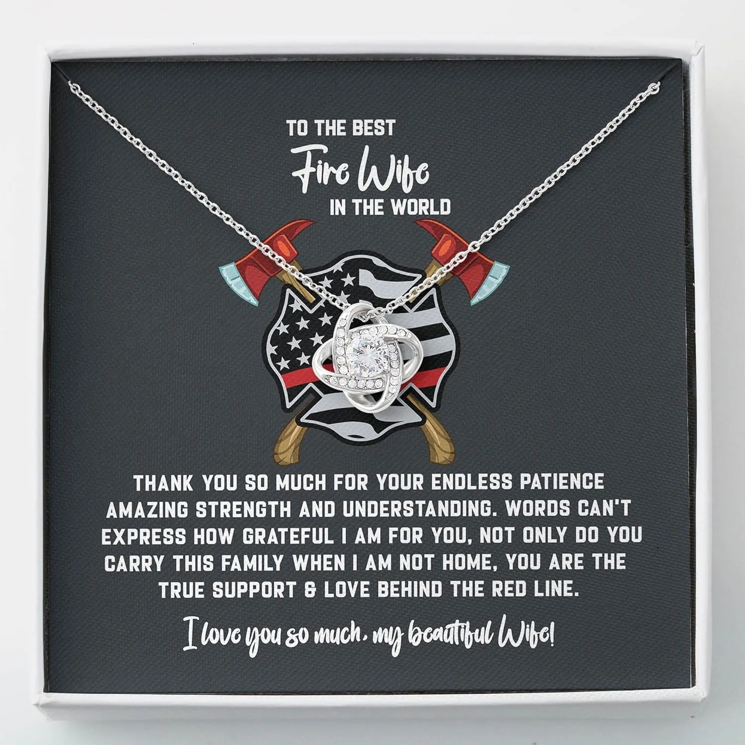 Firefighter Wife Necklace, Jewelry Message from Husband to Wife, Firefighter Job Necklace Present, Meaningful Card Message from Partner