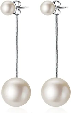Freshwater Pearl Threader Tassel Earrings 925 Sterling Silver Statement Dangle Earring Ear Jackets Pearls Drop Long Chain Earrings Wedding Studs Fashion Dainty Birthday Jewelry Gifts for Women Girls Sensitive Ears