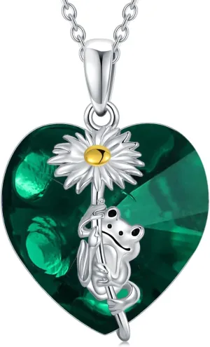 Frog Necklace with Birthstone Crystal in 925 Sterling Silver Frog Pendant Jewlery for Women Daughter