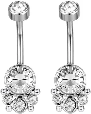 G23 Solid Titanium Belly Button Rings Piercing,ASTM F136 Implant Grade Titanium Navel Rings,Nickel Free,Low Gloss Polished Bar Smooth Surface,Crystal CZ,14G,2Pcs