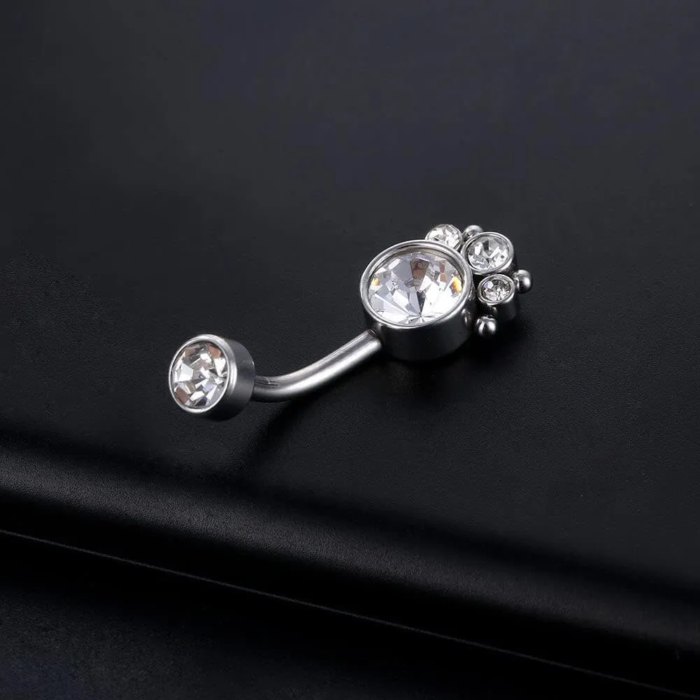 G23 Solid Titanium Belly Button Rings Piercing,ASTM F136 Implant Grade Titanium Navel Rings,Nickel Free,Low Gloss Polished Bar Smooth Surface,Crystal CZ,14G,2Pcs