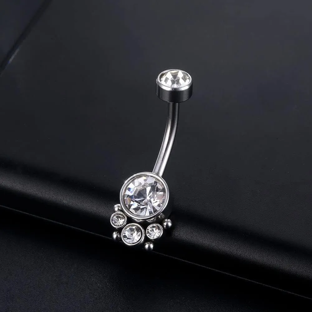 G23 Solid Titanium Belly Button Rings Piercing,ASTM F136 Implant Grade Titanium Navel Rings,Nickel Free,Low Gloss Polished Bar Smooth Surface,Crystal CZ,14G,2Pcs