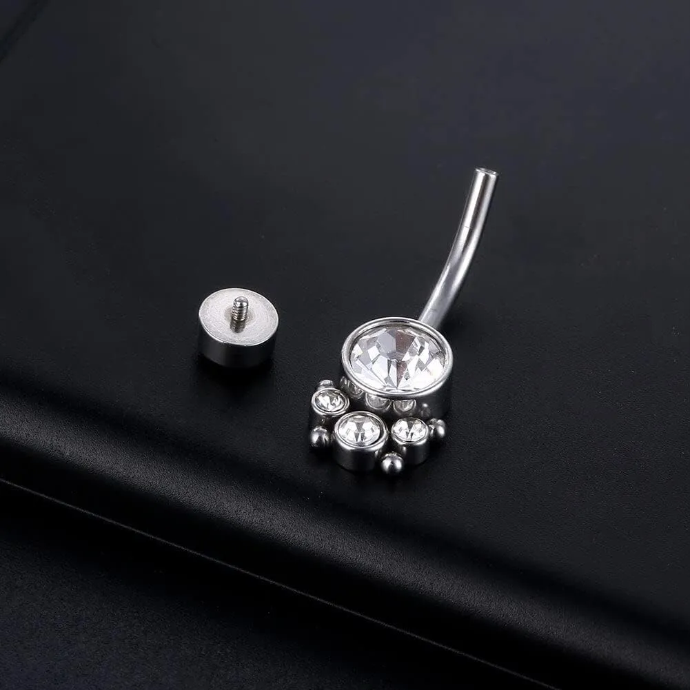 G23 Solid Titanium Belly Button Rings Piercing,ASTM F136 Implant Grade Titanium Navel Rings,Nickel Free,Low Gloss Polished Bar Smooth Surface,Crystal CZ,14G,2Pcs