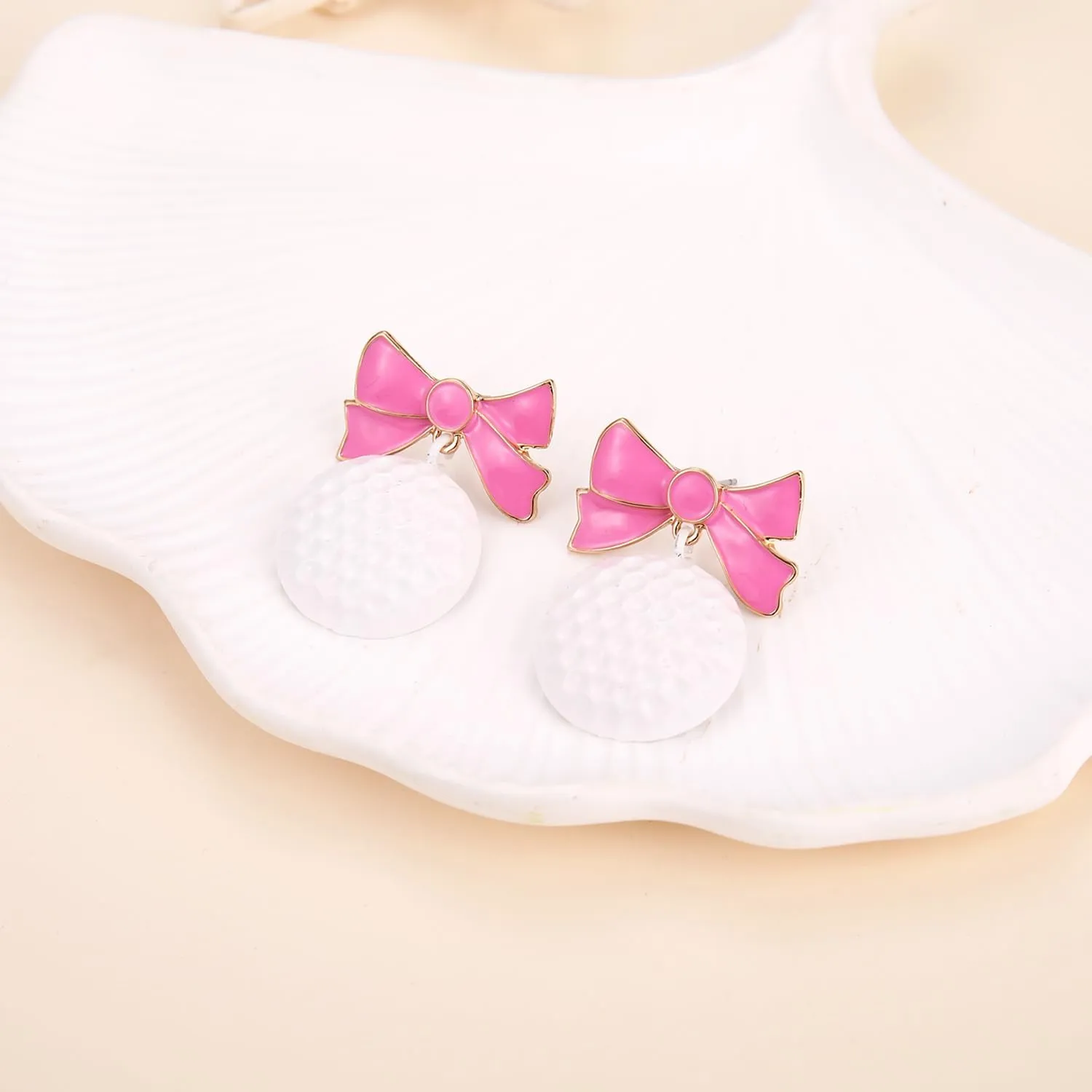 Game Day Golf Bag Earrings for Women - Pearl Enamel Ball and Pink Club Statement Jewelry - Sport Party Team Gifts