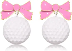 Game Day Golf Bag Earrings for Women - Pearl Enamel Ball and Pink Club Statement Jewelry - Sport Party Team Gifts
