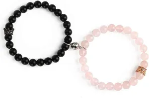 Gifts for Couple Boyfriend Girlfriend - 2 Pcs Magnetic Mutual Attraction Bead Bracelets for Couples Pink Crystal Turquoise Bracelets Set for Couples Husband Wife