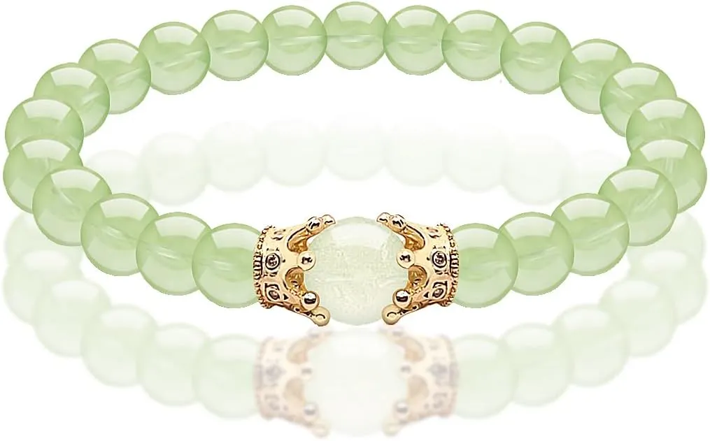 Glow-in-the Dark Meaningful Natural Bead Bracelet - Luck - Crown Bracelet Handmade Yoga Stretch Elastic Bracelet Natural Stone Healing Energy Gift for A unique Gift 8mm