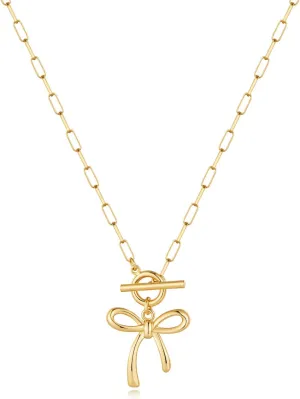 Gold Bow Necklace for Women - Dainty Gold Cute Small Tiny Bow Pendant Necklaces, Trendy Jewelry Gifts for Women