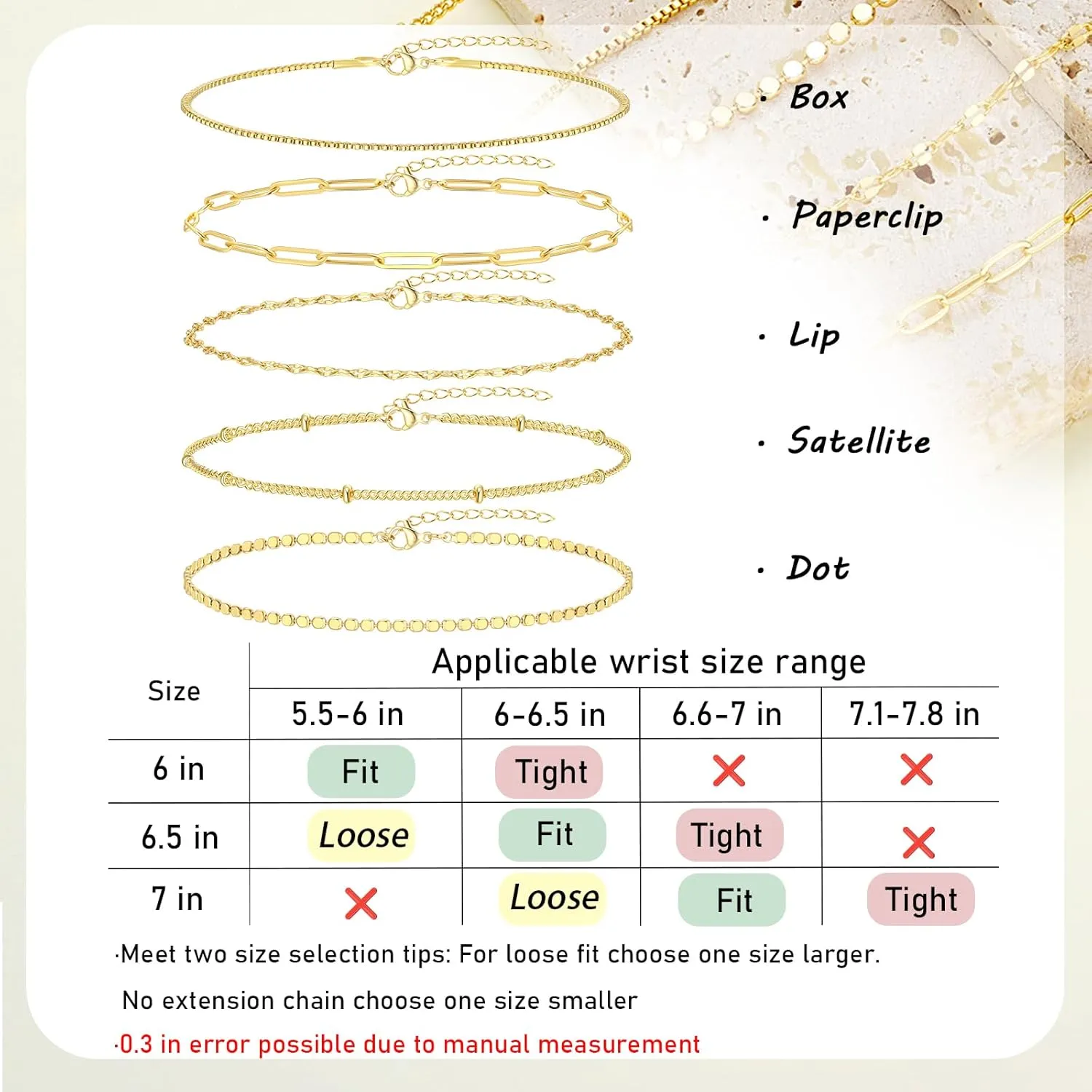 Gold Bracelets for Women, Trendy Adjustable 14K Gold Plated Stackable Link Bracelet, Dainty Thin Paperclip Chain Bracelets Stack Set