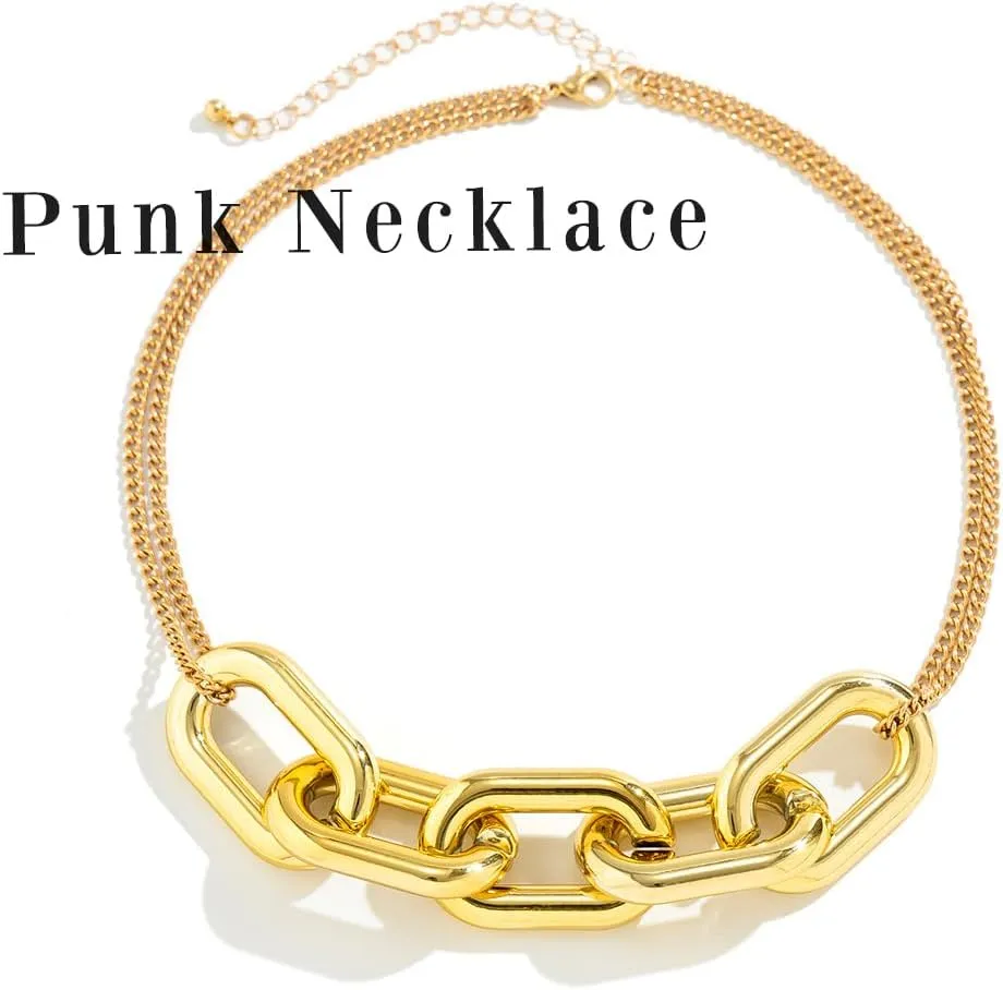 Gold Chunky Necklace Layered Cuban Choke Necklaces Trendy Punk Necklace Statement Thick Jewelry for Women Holiday