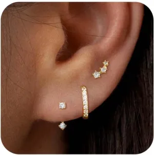 Gold Hoop Earrings for Women,14K Gold/925 Silver Plated Huggie Hoops Earrings Cubic Zirconia Jewelry Gifts
