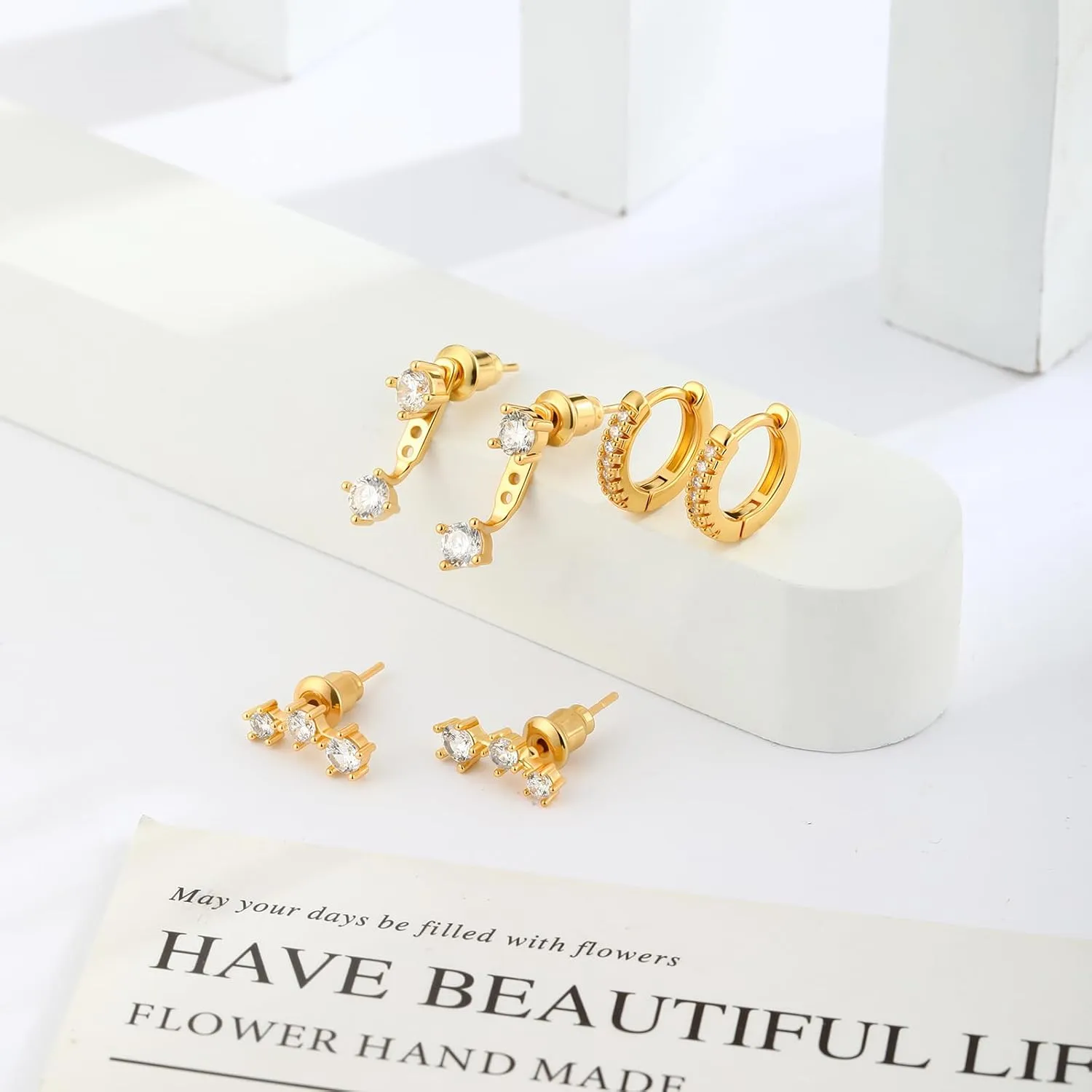 Gold Hoop Earrings for Women,14K Gold/925 Silver Plated Huggie Hoops Earrings Cubic Zirconia Jewelry Gifts