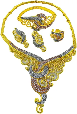 Gold Necklaces for Women Trendy Gold PLated Necklace Jewelry Set Crystal Dubai Gold Afican Beads Accessories Gift for Wedding