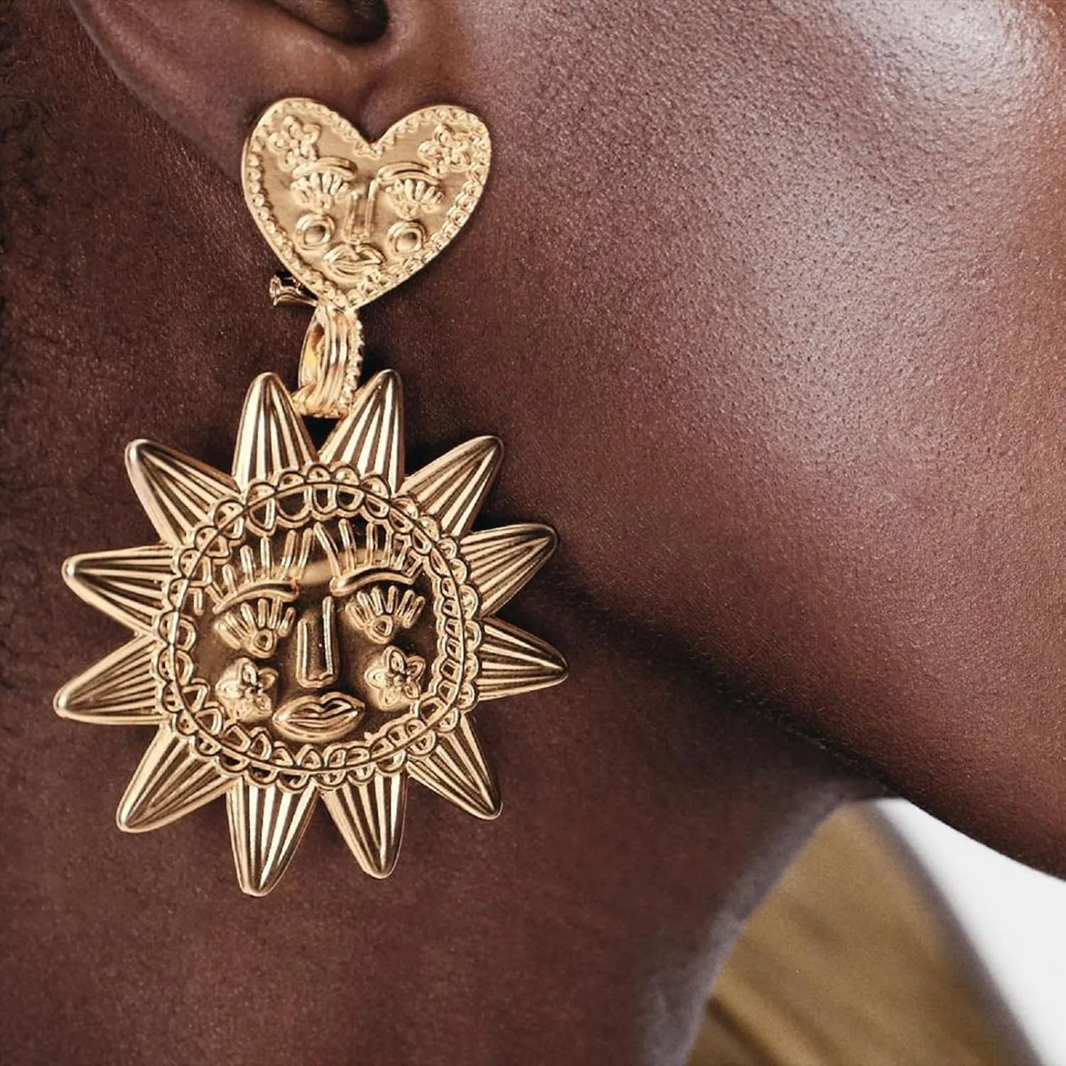 Gold Sun Earrings for Women Statement Heart Drop Earrings Silver Sun Heart Dangle Earrings Gold Heart Drop Earrings Statement Jewelry Accessories Present