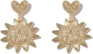 Gold Sun Earrings for Women Statement Heart Drop Earrings Silver Sun Heart Dangle Earrings Gold Heart Drop Earrings Statement Jewelry Accessories Present