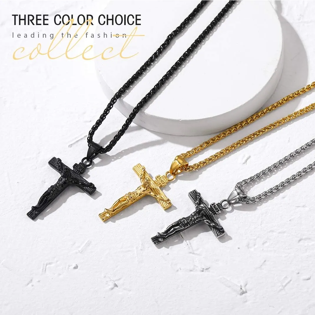GOLDCHIC JEWELRY Cross INRI Crucifix Pendant Necklace, Virgin Mary Miraculous Medal Necklaces, Jesus Christain Jewelry