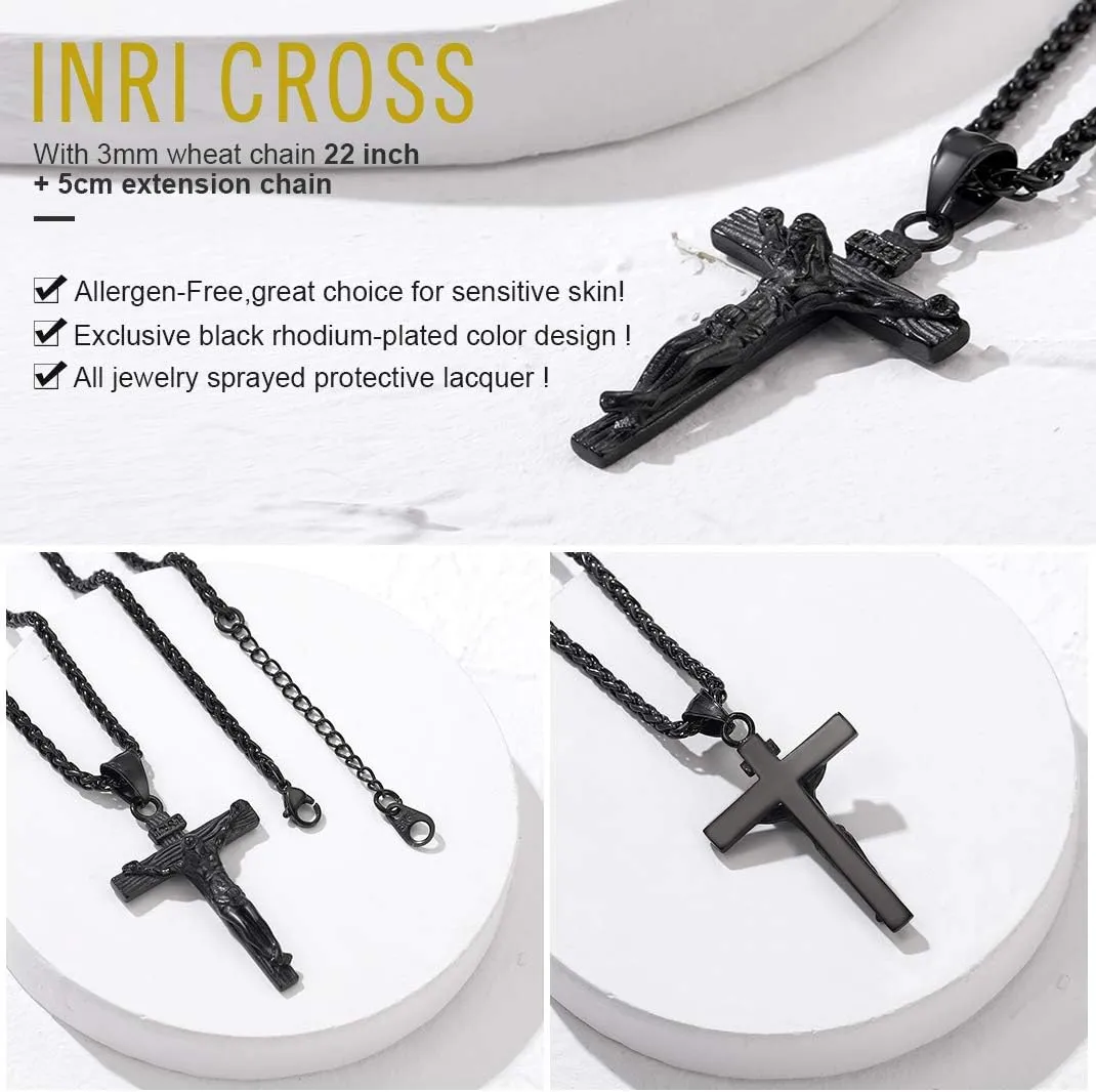 GOLDCHIC JEWELRY Cross INRI Crucifix Pendant Necklace, Virgin Mary Miraculous Medal Necklaces, Jesus Christain Jewelry